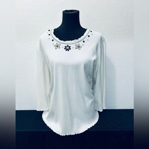 Alfred Dunner White Embellished Blouse/3X